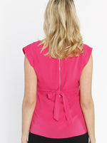 Maternity Tie Back Dressy Top with Back Zipper - Hot Pink back