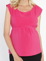 Maternity Tie Back Dressy Top with Back Zipper - Hot Pink