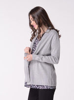 Angel Maternity Roll Collar Knitted Cardigan with Waist Tie - Grey