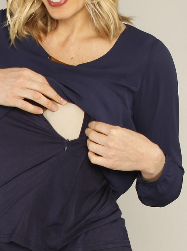 Breastfeeding Double Layer Chiffon Nursing Blouse - Navy - Angel Maternity - Maternity clothes - shop online