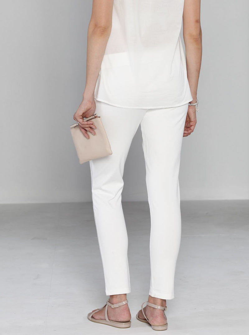 Maternity Fitted Cotton Twill Cropped Pants in White - Angel Maternity - Maternity clothes - shop online