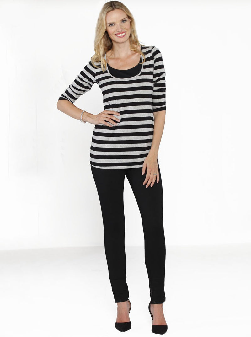Fitted Cotton Twill Cropped Pants in Black - Angel Maternity - Maternity clothes - shop online