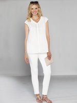 Maternity Fitted Cotton Twill Cropped Pants in White - Angel Maternity - Maternity clothes - shop online