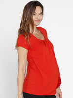 Breast Feeding Petal Front Short Sleeve Nursing Top - Tangerine Red - Angel Maternity - Maternity clothes - shop online