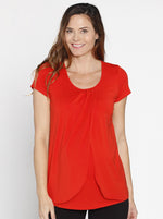 Breast Feeding Petal Front Short Sleeve Nursing Top - Tangerine Red - Angel Maternity - Maternity clothes - shop online