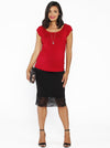 Full view - A woman in Stretchy Maternity Black Skirt with Red top smiling (10088240838)