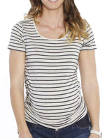 Basic Maternity Body Hugging Stretchy Tee - Grey Stripes - Angel Maternity - Maternity clothes - shop online