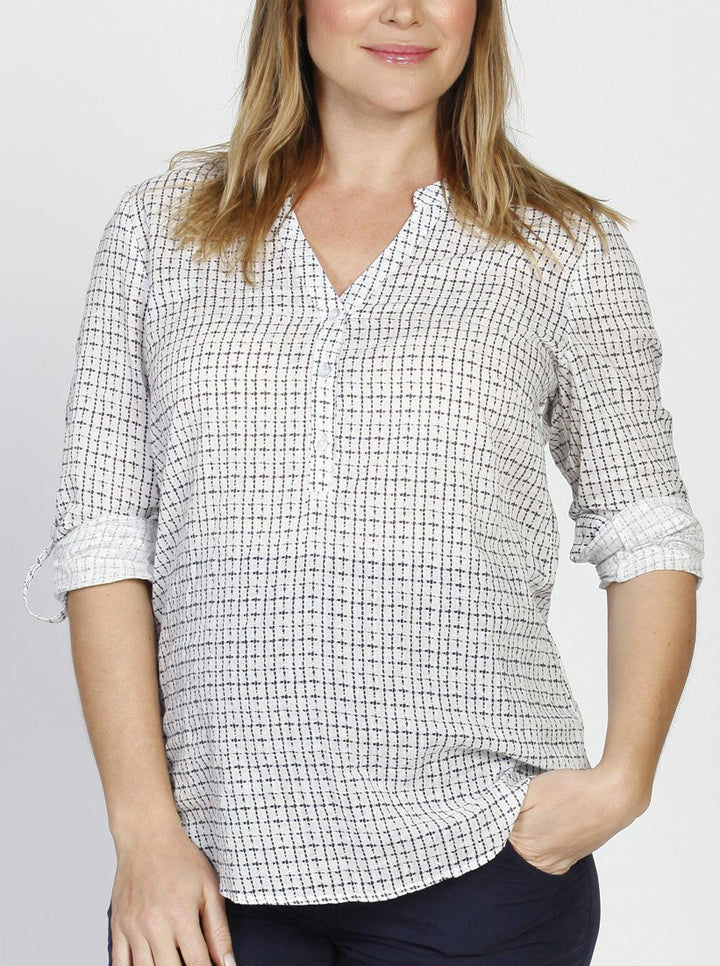 Maternity Roll Up Long Sleeve Shirt - Checker Print