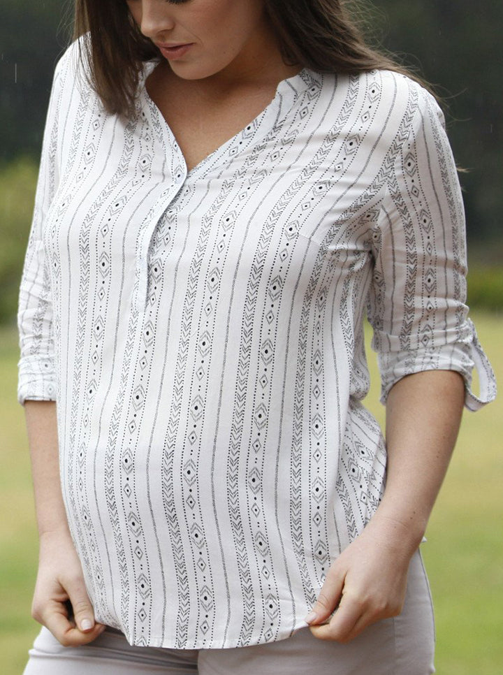 Maternity Roll Up Long Sleeve Shirt - Vertical Print