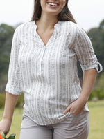 Maternity Roll Up Long Sleeve Shirt - Vertical Print