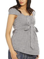 Maternity Sweet Tie Front Cotton Top in Gingham Print - Angel Maternity - Maternity clothes - shop online