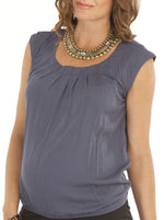Maternity Round Neck Work Top - Grey Charcoal
