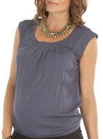 Maternity Round Neck Work Top - Grey Charcoal
