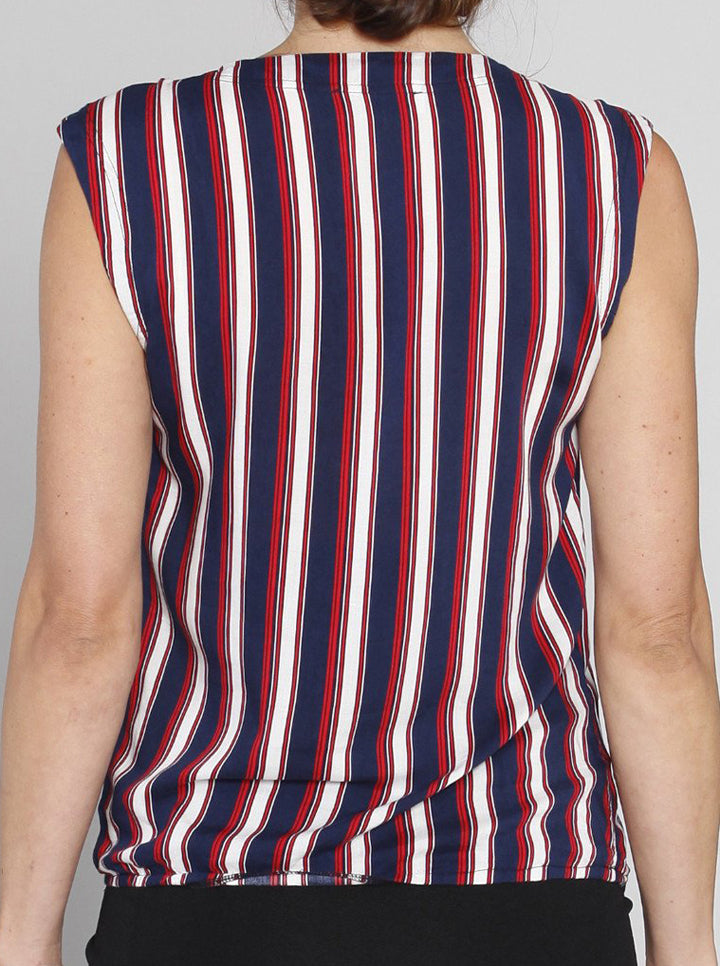 Maternity Round Neck Top in Red and Blue Stripes