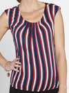 Maternity Round Neck Top in Red and Blue Stripes