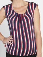 Maternity Round Neck Top in Red and Blue Stripes
