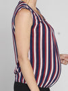 Maternity Round Neck Top in Red and Blue Stripes