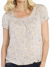 Maternity Round Neck Top - Blue Flowers In Beige