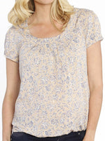 Maternity Round Neck Top - Blue Flowers In Beige