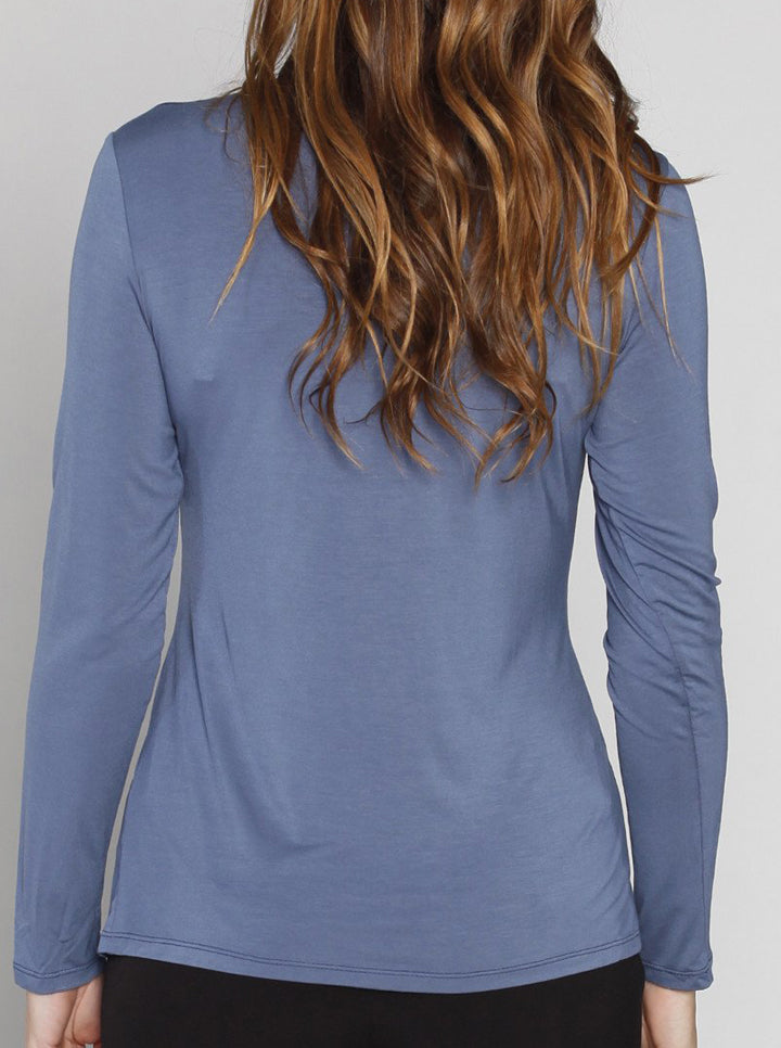 Maternity Round Neck Long Sleeve Blouse - Teal Blue