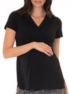 Maternity Work Crossover Short Sleeve V-Neck Top - Black