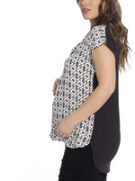 Maternity Relax Fit Short Sleeve Work Blouse - Print/ Black - Angel Maternity - Maternity clothes - shop online