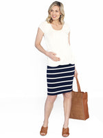 Maternity Fitted Cut Stretchy Casual Skirt in Navy Stripes - Angel Maternity - Maternity clothes - shop online (10088253382)