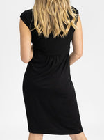 Irene Maternity Front Knot Knee Length Dress - Black - Angel Maternity - Maternity clothes - shop online