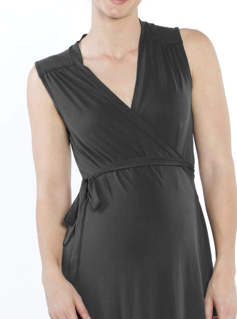 Maternity Classic Wrap Sleeveless Dress in Dark Grey - Angel Maternity - Maternity clothes - shop online