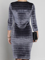 Maternity Long Sleeve Fitted Party Dress -Silver Velvet