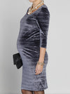 Maternity Long Sleeve Fitted Party Dress -Silver Velvet