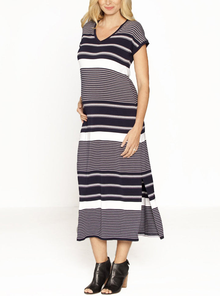 Maternity Casual Long Length Dress -Stripes