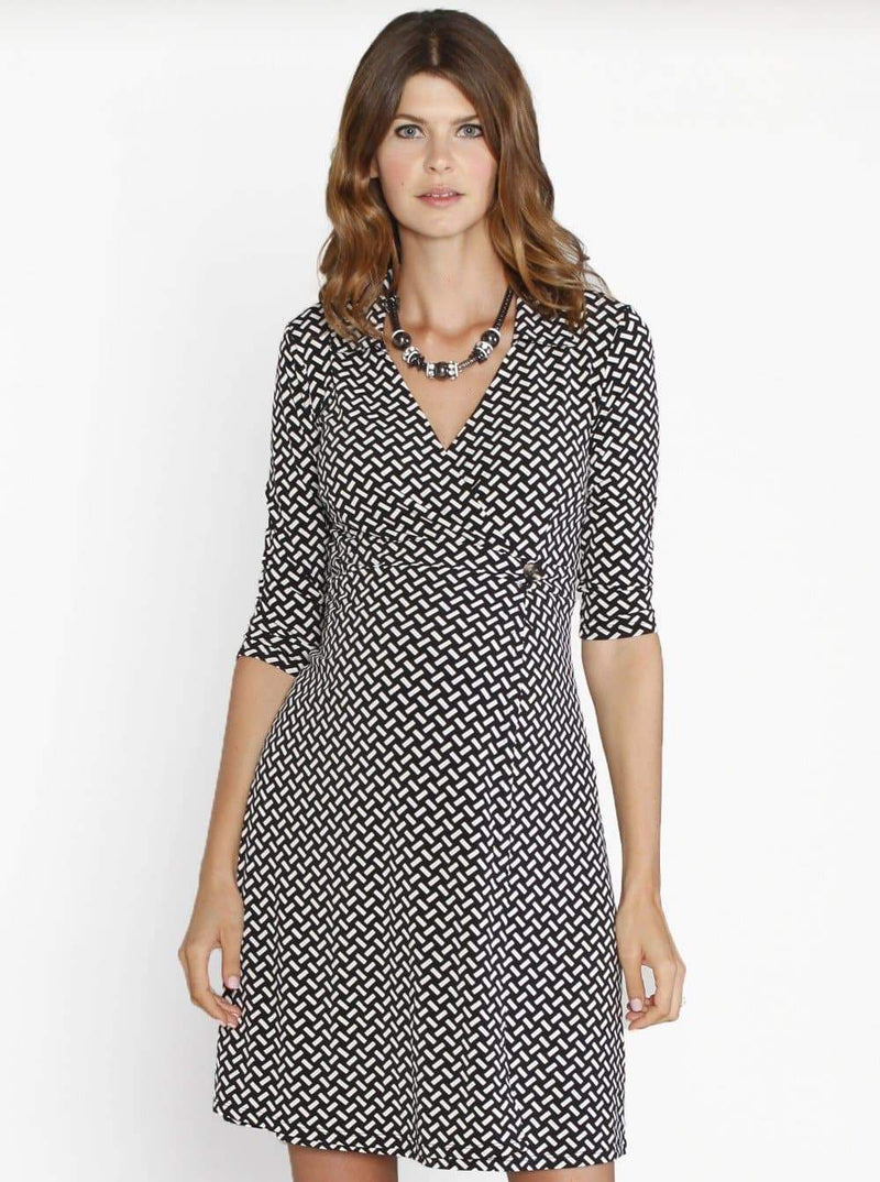 Maternity Work Dress with Easy Nursing Opening - Black & White - Angel Maternity - Maternity clothes - shop online