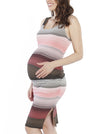 Bodycon Maternity Dress - Khaki & Pink Print