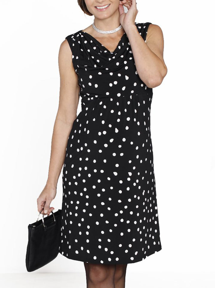 Maternity Cowl Neckline Party Dress - Polka Dots