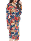 Maternity Bodycon Long Sleeve Print Dress - Red Floral