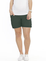 Maternity High Waist Cotton Shorts - Bottle Green - Angel Maternity - Maternity clothes - shop online