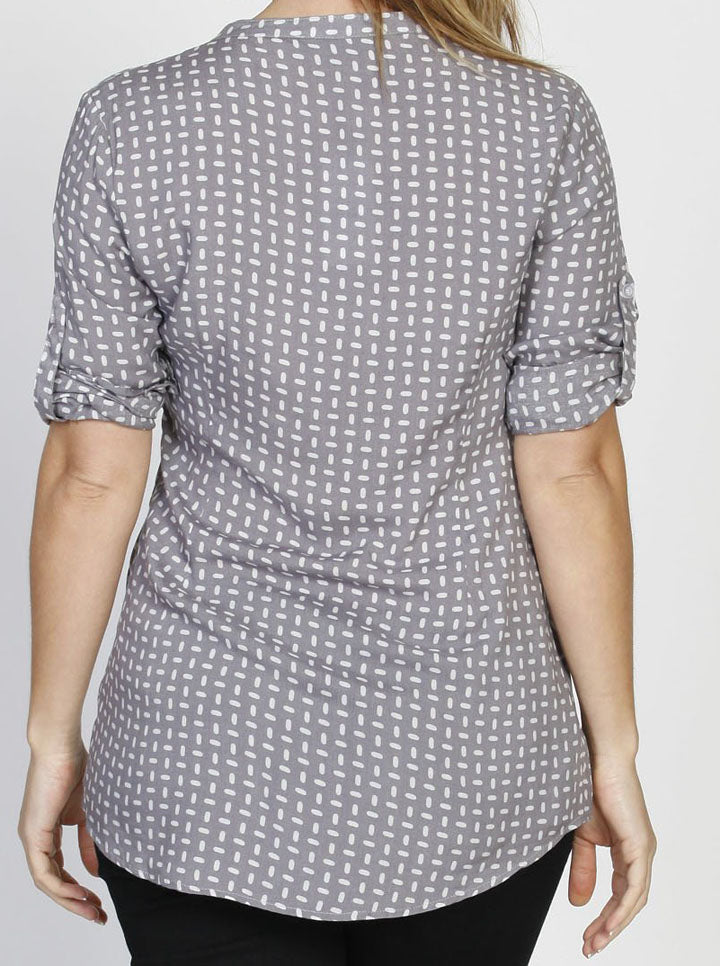 Maternity Cotton Roll Up Sleeve Nursing Shirt - Brown Rice Spots