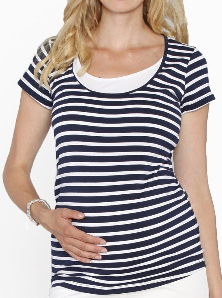 Breastfeeding Basic Nursing Tee in Navy Stripes