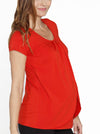 Petal Front Short Sleeve Nursing Top - Tangerine Red breastfeeding tee